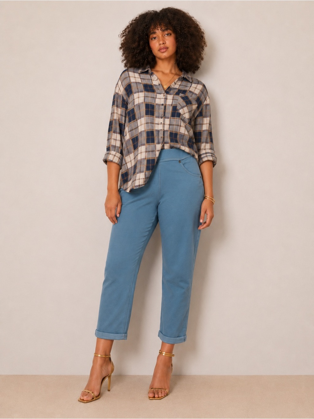 Ashley Blue Women’s Cotton Blend Pull-On Crop Pants Size 3X Light Blue
